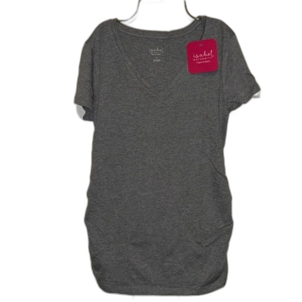 Set of 4 Maternity V-Neck Side Shirred Short Sleeve Tees Grey Small NWT
